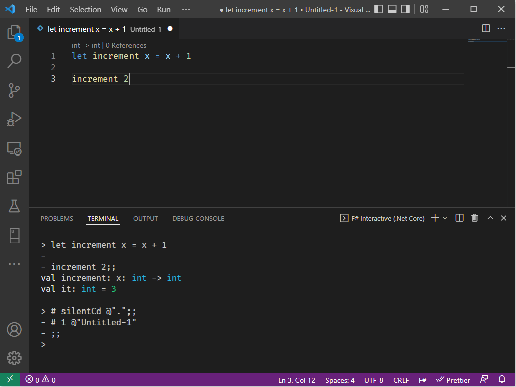 VSCode REPL with F# code